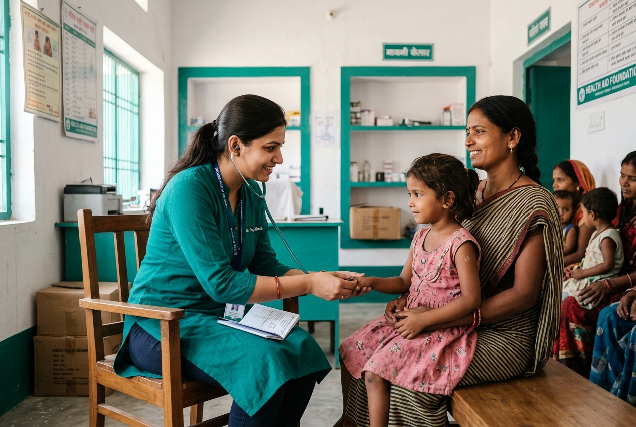 Healthcare worker treating children